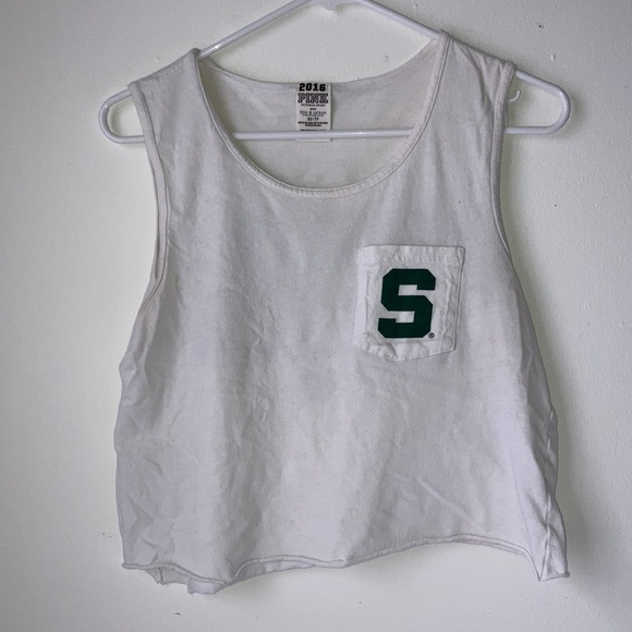 PINK Spartan Nation Michigan State Tank Top Green - Picture 1 of 3